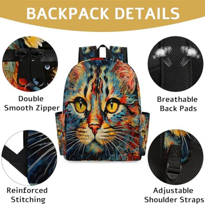 QsirBC Cat Adorable Style Small Travel Backpack Casual Daypack Backpacks Lightweight Waterproof College Bookbags for Women Gift - color: Cat Adorable Style