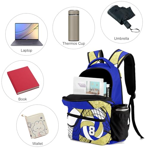 Volleyball Yellow Gold Multifuction Waterproof Backpack with Name Custom Shoulders Bookbag for Birthday Holiday Gift - color: Volleyball Yellow Gold