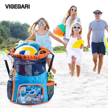 Mesh Drawstring Backpack with Shoe Compartment, Sandproof Beach Swim Bag with Wet Pocket, Pool Gym Shower Bag for Travel Summer Camp - color: Blue - Orange, style: Style a