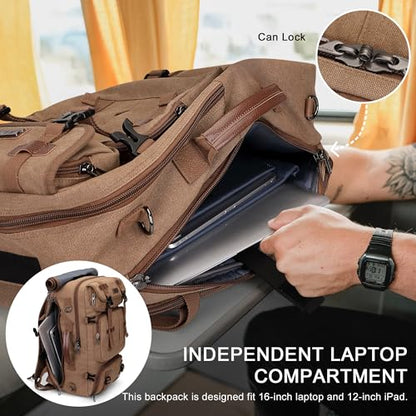 WITZMAN Travel Backpack for Men 40L Large Carry-on Airline Approved Convertible 3 in 1 laptop Bags Fit 16 inch(A8013 Brown) - color: Brown