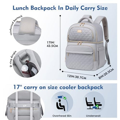 Backpack Cooler Lunch Backpack Double Decker Lunch Box,Insulated Backpack Lunch Cooler Bag, Lightweight Leakproof Lunchbox Backpack for Women Men to Travel,Picnic,Hiking,Beach,Camping - color: Gray
