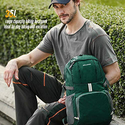 35L Lightweight Packable Backpack Waterproof Durable Hiking Travel Backpack Daypack - color: Green
