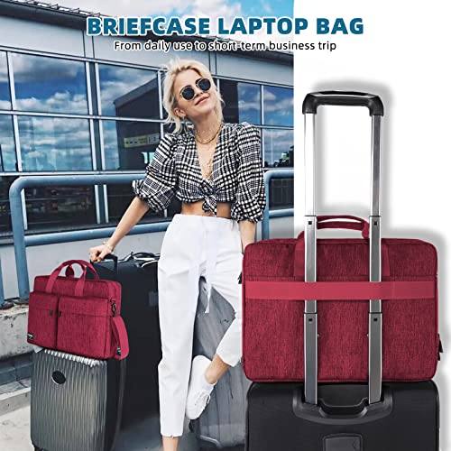 KINGSLONG 17.3 inch Laptop Briefcase Bag for Men Women, Laptop Shoulder Bag with Shoulder Strap, Water Resistant Business Crossbody Bag, Computer Bag for Asus Acer Dell Thinkpad, Red - color: Red