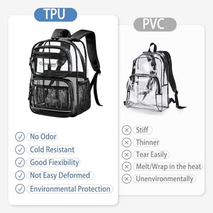 Cusangel Large Clear backpack for girls,16in TPU Plastic Bookbag,Stadium,school, and other security check locations (Black) - color: Black-c-16in