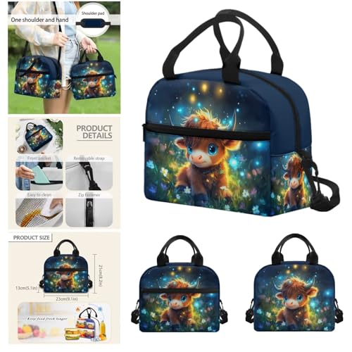Cute Highland Cow Backpack for Girls Kids Backpack with Lunch Box Water Bottle Holder with Strap and Pencil Case Pouch 4Pcs Set 17" Bookbag with Large Front Pocket Sturdy Elementary School Bag - color: Cute Highland Cow-1