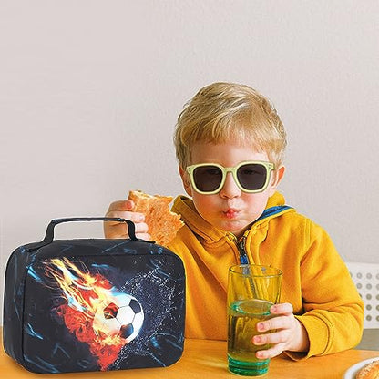 LEDAOU Lunch Bag Kids Insulated Lunch Box Boys Girls Insulated Reusable Lunch Bag for School Picnic Hiking (Soccer) - color: Soccer
