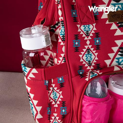 Montana West Wrangler Diaper Bag Backpack Aztec Callie Bag Travel Backpack Purses Western Multi-Function Baby Bags for Mom - color: Burgundy
