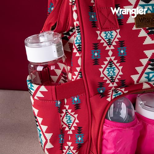 Montana West Wrangler Diaper Bag Backpack Aztec Callie Bag Travel Backpack Purses Western Multi-Function Baby Bags for Mom - color: Burgundy