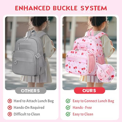 Toddler Backpack for Girls Ages 5-8, 3PCS Girls Backpack with Lunch Bag & Pencil Case - 15inch Kids School Bookbag for Preschool Kindergarten Elementary School (Cherry) - color: Cherry