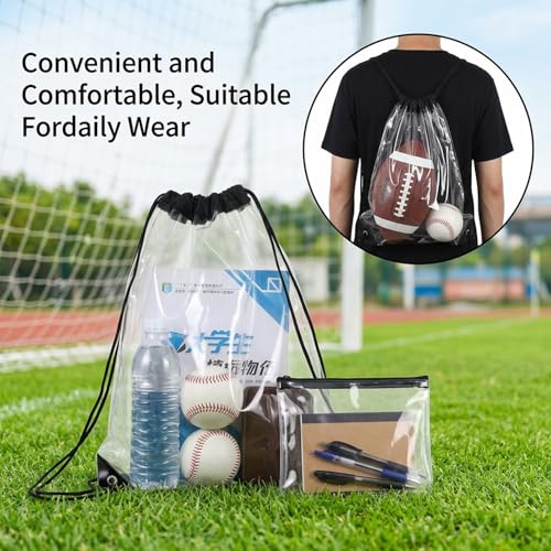 Clear Drawstring Bag 17x13in Transparent Backpack | Clear Bag for Stadium Pvc Men And Women for Baseball Festival Beach Makeup Gym(2, Black)