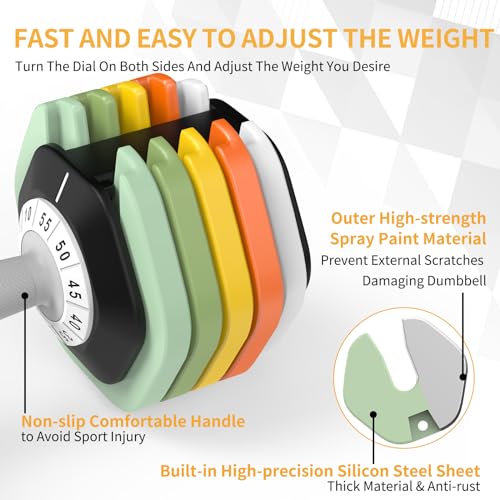SKOK 25/55 lbs Pair Adjustable Dumbbells Set, Adjustable Weights Dumbbells Set for Men and Women with Anti-Slip Fast Adjust Weight by Turning Handle Dumbbell with Tray - color: 55lbs-Colorful-Pair