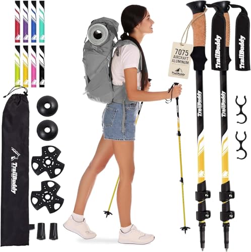 TrailBuddy Trekking Poles – Lightweight 7075 Aluminum Hiking Poles for Women, Men & Seniors – Collapsible Walking Sticks for Travel, Trails & Balance - color: Bumblebee Yellow, size: Collapsible