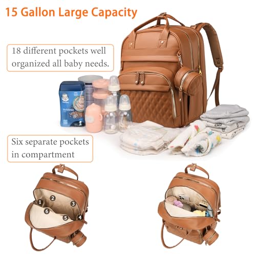 Astro alan Baby Diaper Bags with Changing Station, Waterproof Diaper Bag Backpack for Moms Dads with USB Charging Port, Baby Shower Gifts, Large Capacity diaper backpack, Brown - color: Vegan Leather Brown