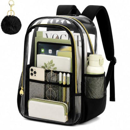 gxtvo Clear Backpack, Heavy Duty Transparent Bookbag, See Through Backpacks for Women Men - color: Chic Black Clear Backpack