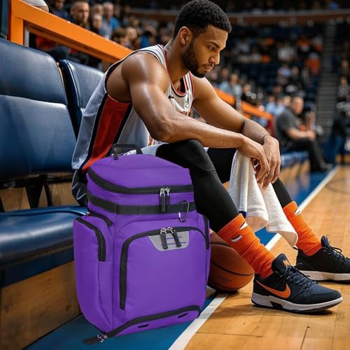 Goloni Basketball Backpack,Large Sports Bag with Ball Compartment & Shoe Compartment, Best for Basketball, Soccer - color: Purple