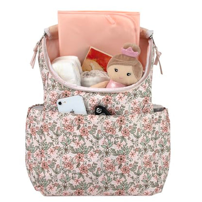 Multi-Function Floral Diaper Backpack and Travel Nappy Baby Bag with Changing Pad and Stroller Straps (Freshly Floral) - color: Freshly Floral