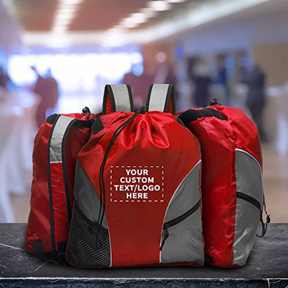 DISCOUNT PROMOS Custom Sporter Drawstring Backpacks Set of 6/12/24, Personalized Bulk Pack - Compact, Lightweight, Unisex Backpack - Red - color: - Custom - Red, size: 6/12/24