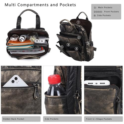 Angel Kiss Backpack Purse for Women Soft Washed Leather Multi Pocket Casual Travel Backpacks… - color: 145bronze