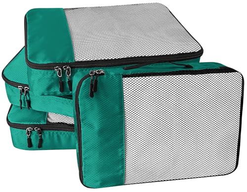 WTREE 4-Piece Packing Cubes Travel Accessories Set for Suitcases - Luggage Organizer Bags with Double Zipper - Mesh Top - Small - Green - color: Green, size: Small