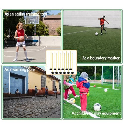 6FT Soccer Agility Poles with Rubber Base Detachable Speed Agility Stick Slalom Speed Training Pole Set for Sports - style: Pack of 12