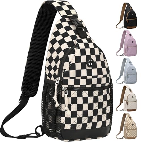 Vankor Small Crossbody Purses Bags for Women Men Travel, Chest Sling Bag Women Casual Cross Body Bag for Woman Sling Backpack - color: Corduroy Checkered Black, size: Medium