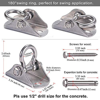 SELEWARE Heavy Duty Swing Hangers Stainless Steel Swing Hooks Ceiling Mount Swing Hardware for Porch Swing Set Hammock Chair Heavy Bag Yoga Silk 2 Pack - color: 180° Swing Hanger ( 2 Pack )
