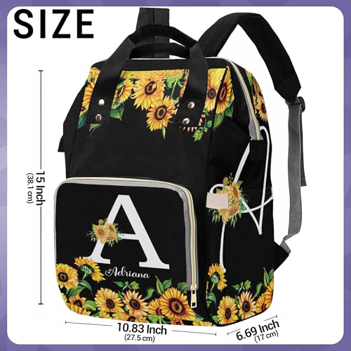 Newcos Personalized Lovely Sunflowers with Initial Letter Diaper Backpack with Custom Name Shoulder Mommy Baby Bag, One Size - color: Mul 01