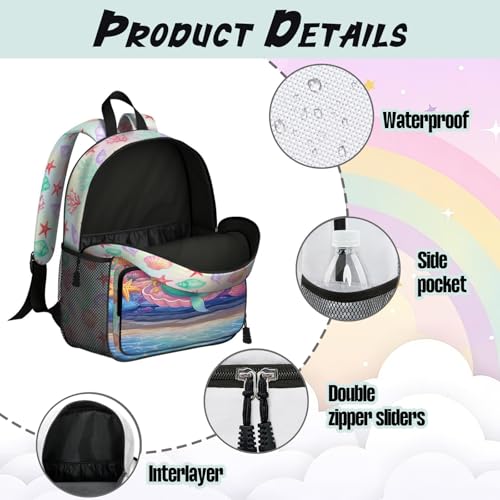 Mermaid Backpacks for Girls Kids Colorful Tail Print School Bookbag for Kindergarten Elementary School with Adjustable Buckled Chest Straps - color: Mermaid 01