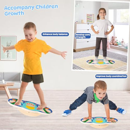 Wobble Balance Board for Kids Wooden Rocker Board Load 123Lbs, Active Play and Exercise for Toddler - color: Blue