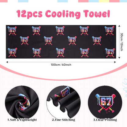 12 Pcs Baseball Party Favors Towels 67 Ice Cream Drip, Cooling Towels 40" x 12" Team Gift for Workout Gym Sport Party Favors Swim Youth(67 Baseball)