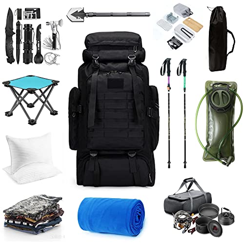 YFREAL 80L Hiking Camping Backpack,Hunting Backpack for Outdoor,Large Pack Waterproof,Tactical Backpack for Men Women - color: Black