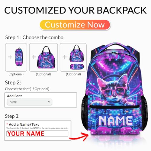 Boys Backpack Gaming Backpacks Personalized Name for Kids Toddler, Large Capacity Cat Bookbag for School Travel Outdoor - color: Pink