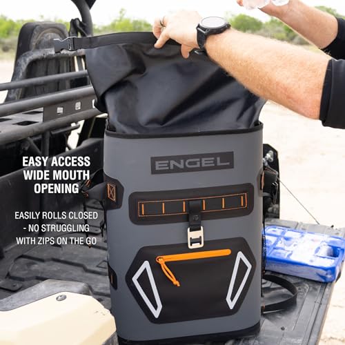 Engel BP25 25 Quart Roll-Top High Performance Backpack Cooler - color: Light Gray/Red