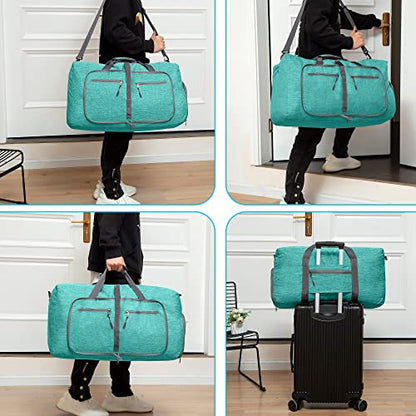 Vomgomfom 65L/85L/115L Foldable Travel Duffle Bag, Lightweight Checked Luggage with Shoe Compartment, Water-Resistant Weekender Overnight Bag for Men & Women - color: G Mint Green, size: 115L