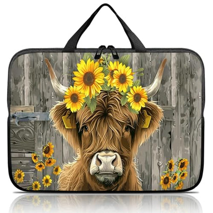14 15 15.4 15.6 inch Laptop Handle Bag Computer Bag, Pouch Holder Notebook Sleeve Cover Soft Case Compatible for Dell,Lenovo,Toshiba HP, Asus Notebook-Highland Cow Sunflower Board - color: Highland Cow Sunflower Board