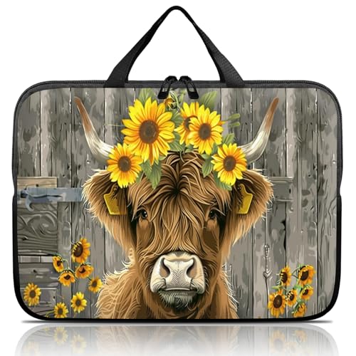 14 15 15.4 15.6 inch Laptop Handle Bag Computer Bag, Pouch Holder Notebook Sleeve Cover Soft Case Compatible for Dell,Lenovo,Toshiba HP, Asus Notebook-Highland Cow Sunflower Board - color: Highland Cow Sunflower Board