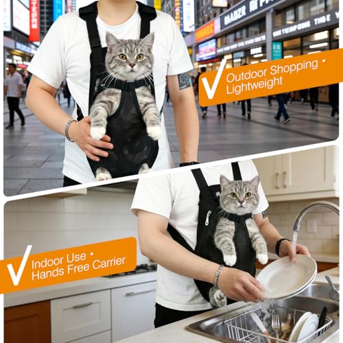 Pawaboo Pet Carrier Backpack, Adjustable Pet Front Cat Dog Carrier Backpack Travel Bag, Legs Out, Easy-Fit for Traveling Hiking Camping for Small Medium Dogs Cats Puppies 5-8lbs, Medium, Black - color: A-Black, style: Medium (Pack of 1)