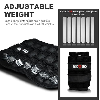 Ankle Weights Wrist Weights for Men Women, 1 Pair Adjustable Removable Steel Weighted Plates Arm Leg Weights for Walking Running Pilates, Fitness Weights - color: Adjustable Ankle Weights 22 LBS