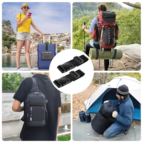 Luggage Straps for Suitcases TSA Approved, Straps with Buckles, Adjustable Luggage Connector Straps for Suitcases - Connect 3 Luggages, Fanny Pack Extender Strap (2pcs Black)