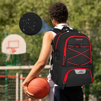 LARIPOP Basketball Backpack Large Basketball Bag with Ball Holder & Shoe Compartment for Adults Men Women - color: Red