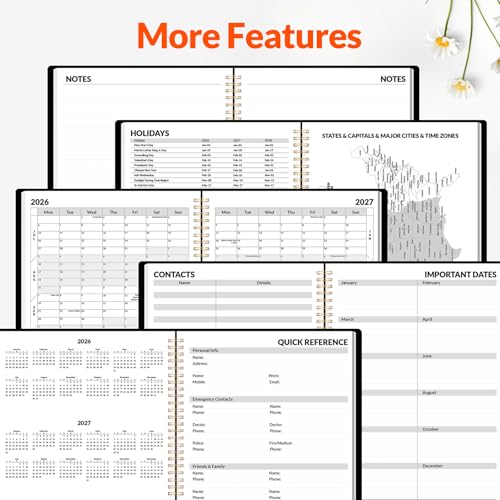 SUNEE Academic Planner 2026-2027 – Weekly & Monthly Planner, July 2026 to June 2027, 8.5"x11", Thick Paper, Tabs, Pockets, Bookmark, Spiral-Bound, Student Teacher Organizer, Black - color: Black