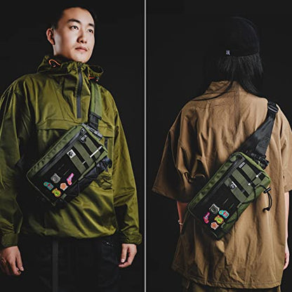 TACTICAL_GEEK Cache L3 EDC Sling Bag Chest, Lightweight Shoulder Daypack, 500D Nylon, Travel Hiking Concealed Carry,Crossbody Bag, Tactical Backpack, Hiking Ambidextrous Strap Green - color: Green