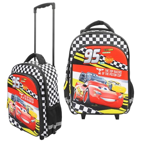 Bioworld Pixar Cars Lightning McQueen 95 16" Rolling Travel Backpack - color: Black, Red & White