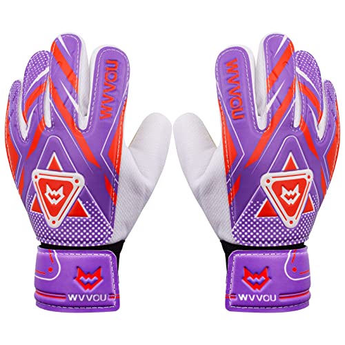 WVVOU Goalkeeper Gloves for Kids Youth, Soccer Goalie Gloves with Double Protection, Anti-Slip Soccer Gloves, Super Grip - color: Purple, size: 9