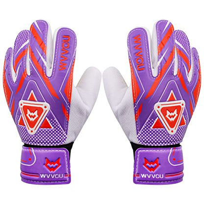 WVVOU Goalkeeper Gloves for Kids Youth, Soccer Goalie Gloves with Double Protection, Anti-Slip Soccer Gloves, Super Grip - color: Purple, size: 9