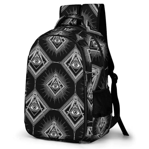 Large Capacity Laptop Backpack Freemasonry Freemason Logos Black, Sturdy Water Resistant College Bookbag with Water Bottle Pockets for Business Travel Gifts - color: Pattern (257)