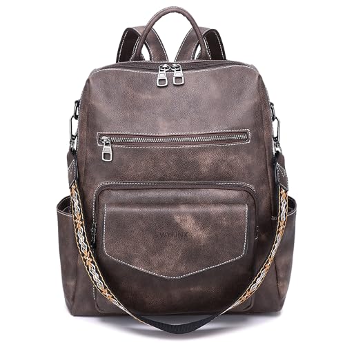 WYFJNX Backpack Purse for Women Leather Backpack Ladies Fashion Handbag Designer Shoulder Bag Small Travel Bag Dark Brown - color: Coffee