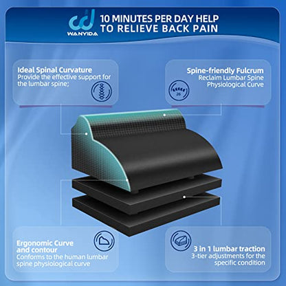 WANYIDA Lumbar Orthotic Traction Roll Device, Lower Back Stretcher for Pain relief, Back Traction for Lumbar Decompression, 3 Height Adjustable Lumbar Stretcher, Chiropractic