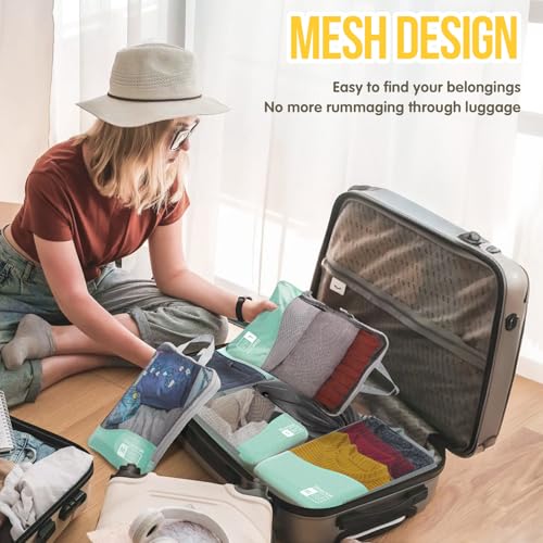Compression Packing Cubes 8 Set, Dual Zipper Compression Packing Cubes for Travel, See-Through Mesh Packing Bags for Suitcases, Compression Cubes with Shoe Bag - color: 8 Set