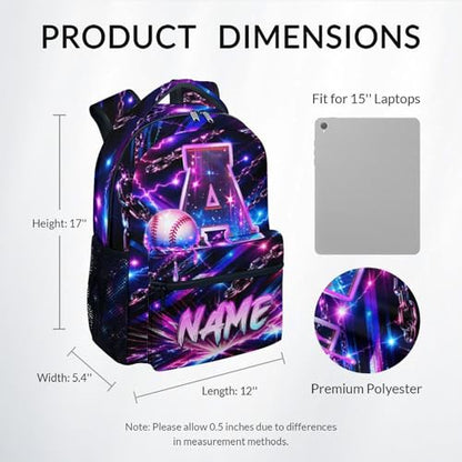 COZYAURA Baseball Backpack for Kids, Personalized Boys School Bag with Custom Name Initial, 17 Inch Monogram Sports Bookbag for Elementary Middle School - color: Purple